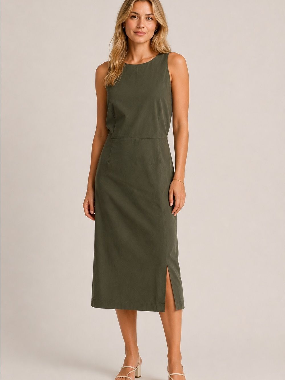 Banana Republic green midi dress 90% cotton 2% spandex sleeveless size 2
